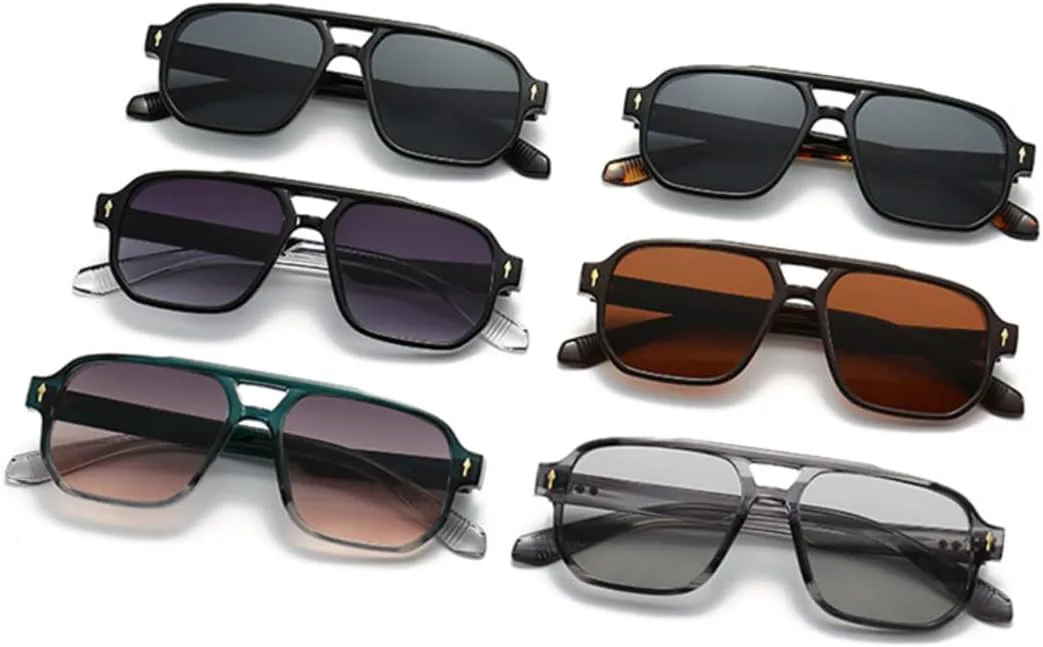 

Ретро солнцезащитные очки с двойной перемычкой для женщин, градиентные, защита от УФ-излучения UV400, модные заклепки для мужчин VVTWSSW, Dark Green Gray Pink