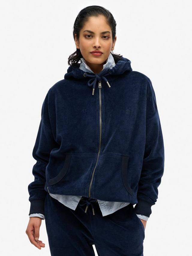 

Велюровая толстовка на молнии Superdry, цвет Richest Navy
