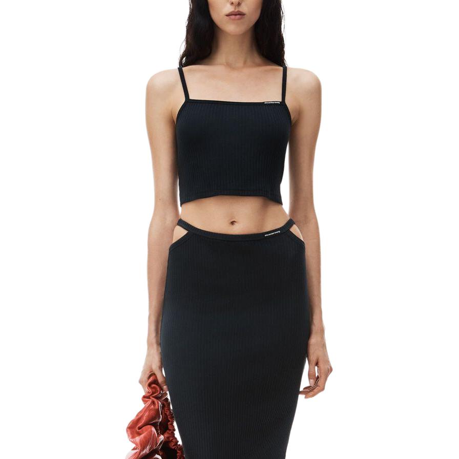 Топ с риббой и тонкими бретелями Alexander Wang, черный — фото 3