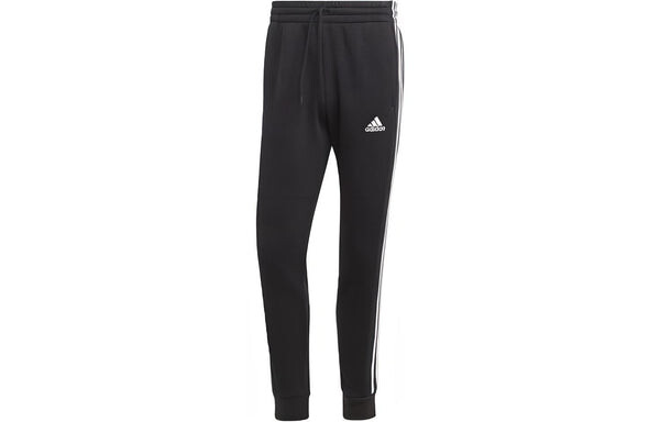 Брюки Essentials флисовые 3 полоски зауженные манжеты джоггеры Adidas, черный — фото 2