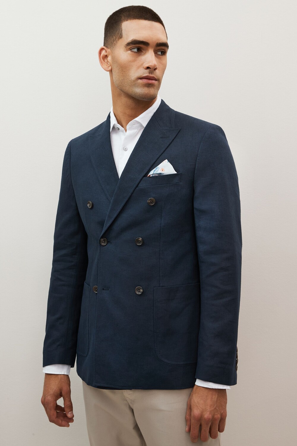 

Двубортный пиджак из смесового льна Next, синий