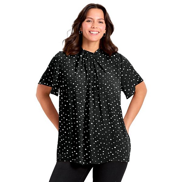 

Блузка с V-образным вырезом и расклешенными рукавами для женщин plus size Avenue, Black Speckle Dot