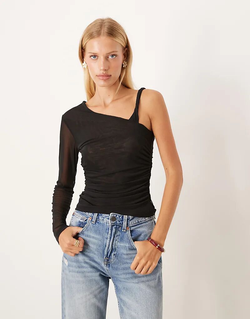 

Асимметричный сетчатый топ с перекрученными бретельками ASOS DESIGN черного цвета