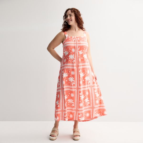 

Плюс сайз платье макси с защипами и топом Sonoma Goods For Life, цвет coral white palm