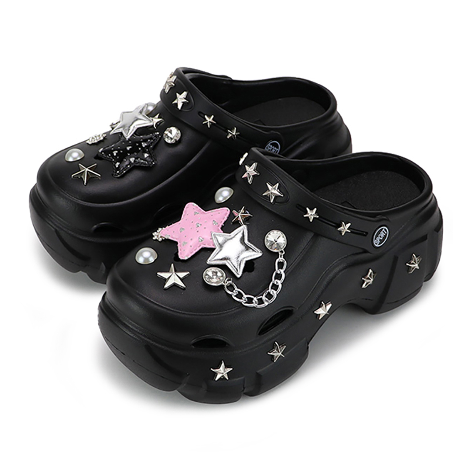 Клоги Unisex XMISTUO, 2314-55 Черные Y2K Урбан-шик ❤ Стилеты со звездной отделкой {Рекомендуем размер больше}