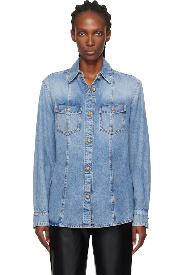 

Balmain Синяя джинсовая рубашка с двумя карманами