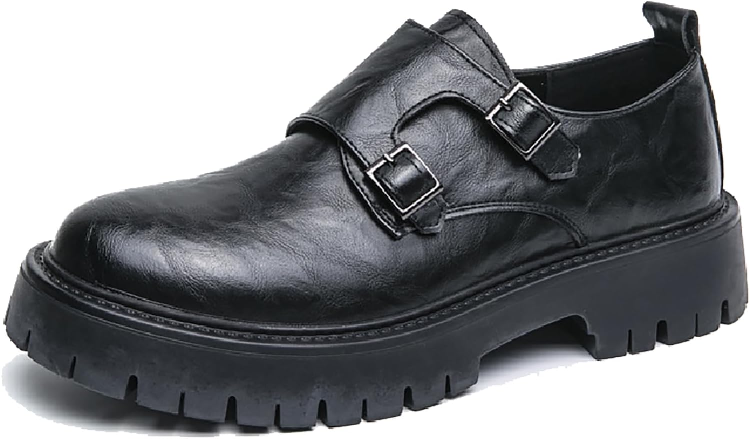 

Мужские кожаные лоферы на платформе с пряжкой, классический круглый носок, противоскользящая ребристая подошва, массивные лоферы без шнурков для делового и официального стиля Egebs, черный