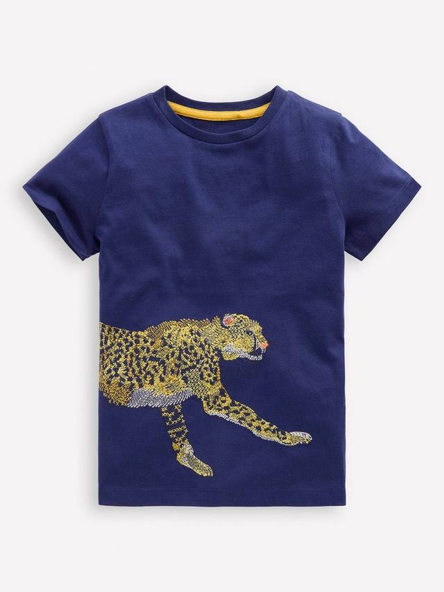 

Детская хлопковая футболка с коротким рукавом Mini Boden, Blue Cheetah
