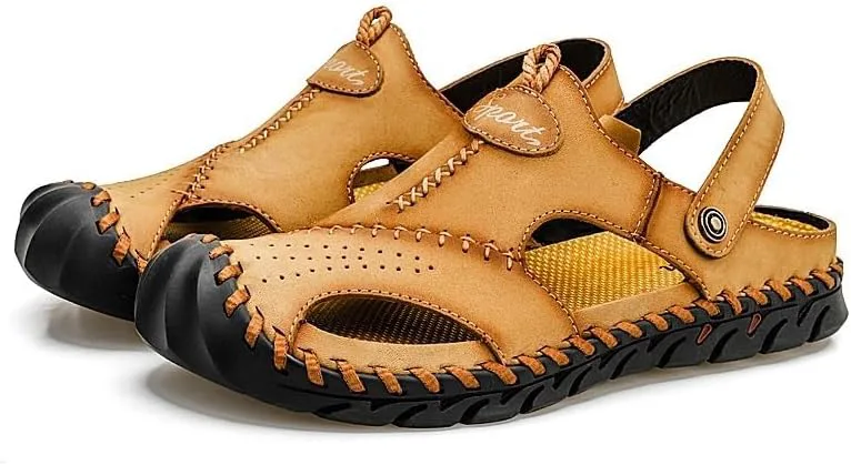 

Мужские кожаные сандалии с закрытым носком, летние, для улицы и пляжа DMGYCK, хаки