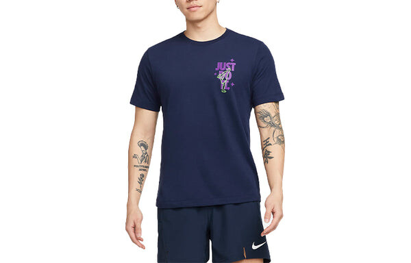 Футболка Nike Dri-FIT Alphabet Funny Pattern Printing Sports Training Short Sleeve Black Blue, мультиколор — фото 2