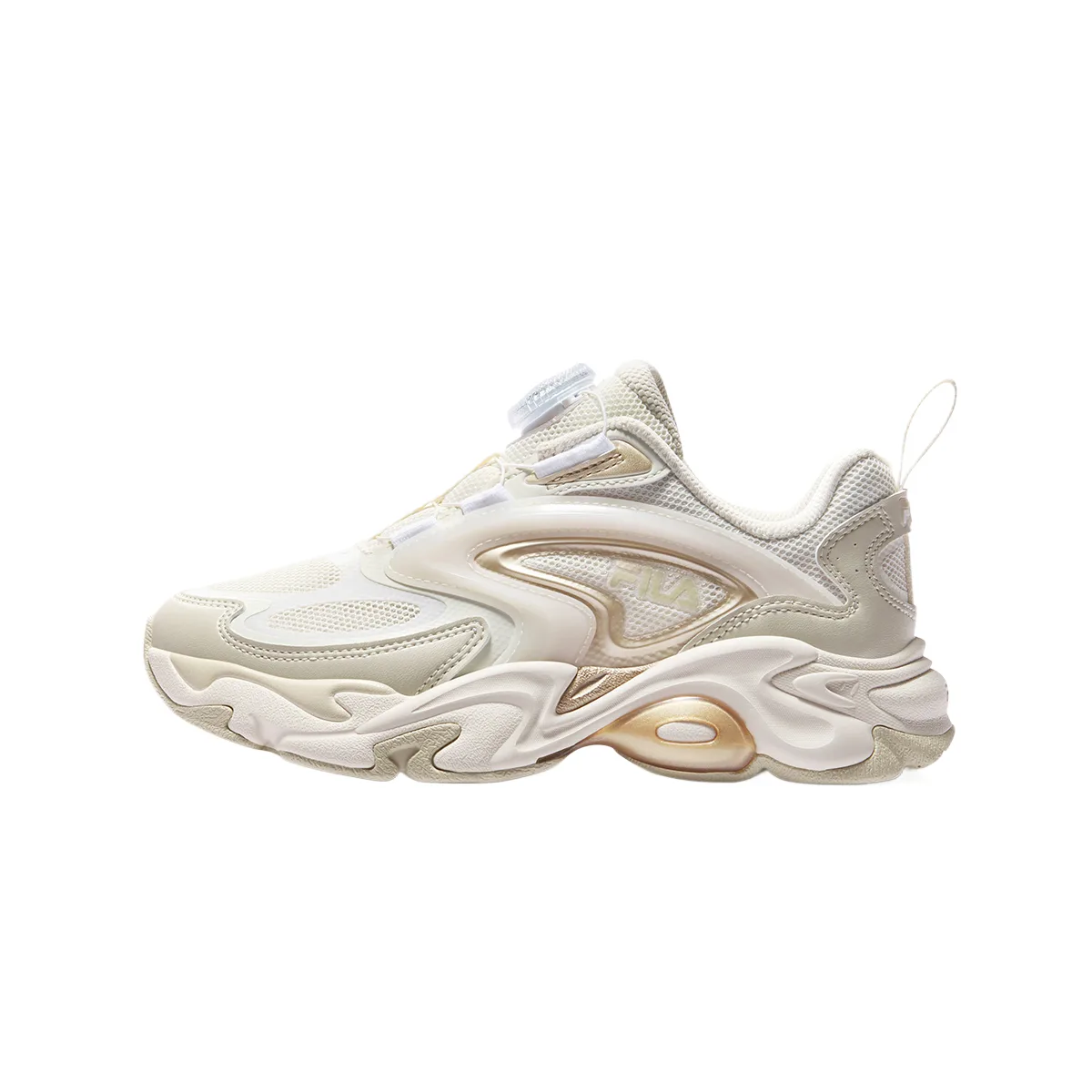 Heritage FHT Textile, Synthetic Leather Breathable Rebound Low top Running Shoes Kids' FILA KIDS, Milk White/Light Gray Yellow