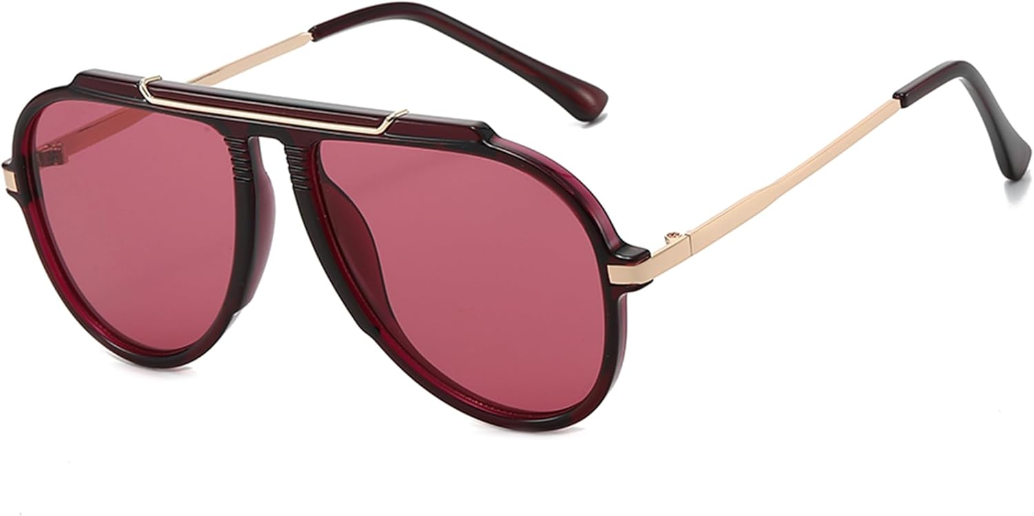 

Солнцезащитные очки-авиаторы Onrtry большого размера для женщин и мужчин в стиле ретро 70-х годов с золотистым металлическим покрытием и крупной оправой, A01 Wine Red Frame - Wine Red Lens