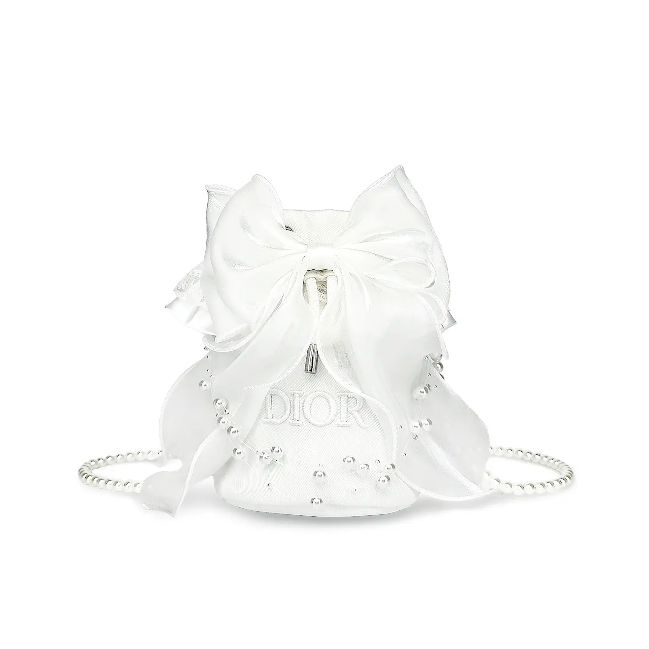 DIOR Lilith Dream, Shimmery Cat Elegant Pure White, минималистичный стиль шелковая сумка-ведро 12*12*23см — фото 2