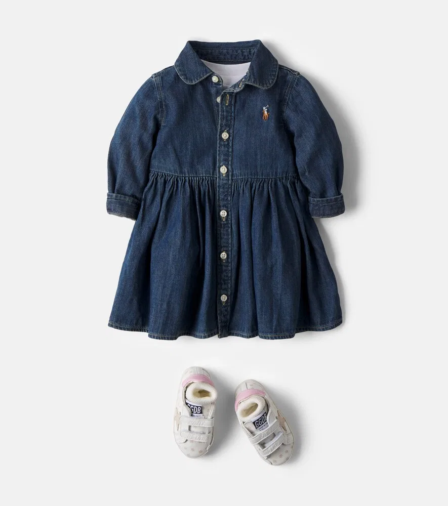 Детский джинсовый комплект: платье и панталончики Polo Ralph Lauren Kids, синий — фото 2