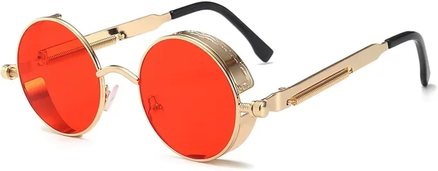 

Солнцезащитные очки с защитой от УФ-излучения UV400 | Круглые, металлические, в стиле панк | Для женщин и мужчин, для занятий спортом на открытом воздухе и вождения DSVIGF, Gold Red