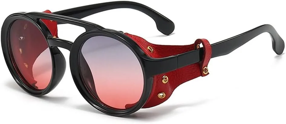 

Мужские солнцезащитные очки для женщин, роскошные круглые очки в стиле стимпанк с кожаной отделкой, винтажные, с защитой от УФ-излучения UV400 LJTJTAV, Red