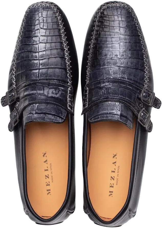 Мокасины мужские Mezlan Exotic Crocodile & Calf Double Buckle Driving Moc, графит мульти — фото 2