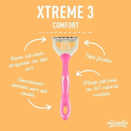 Xtreme 3 Comfort одноразовые женские бритвы для удаления волос с 3 гибкими лезвиями с увлажняющим кокосовым маслом Wilkinson Sword — фото 3
