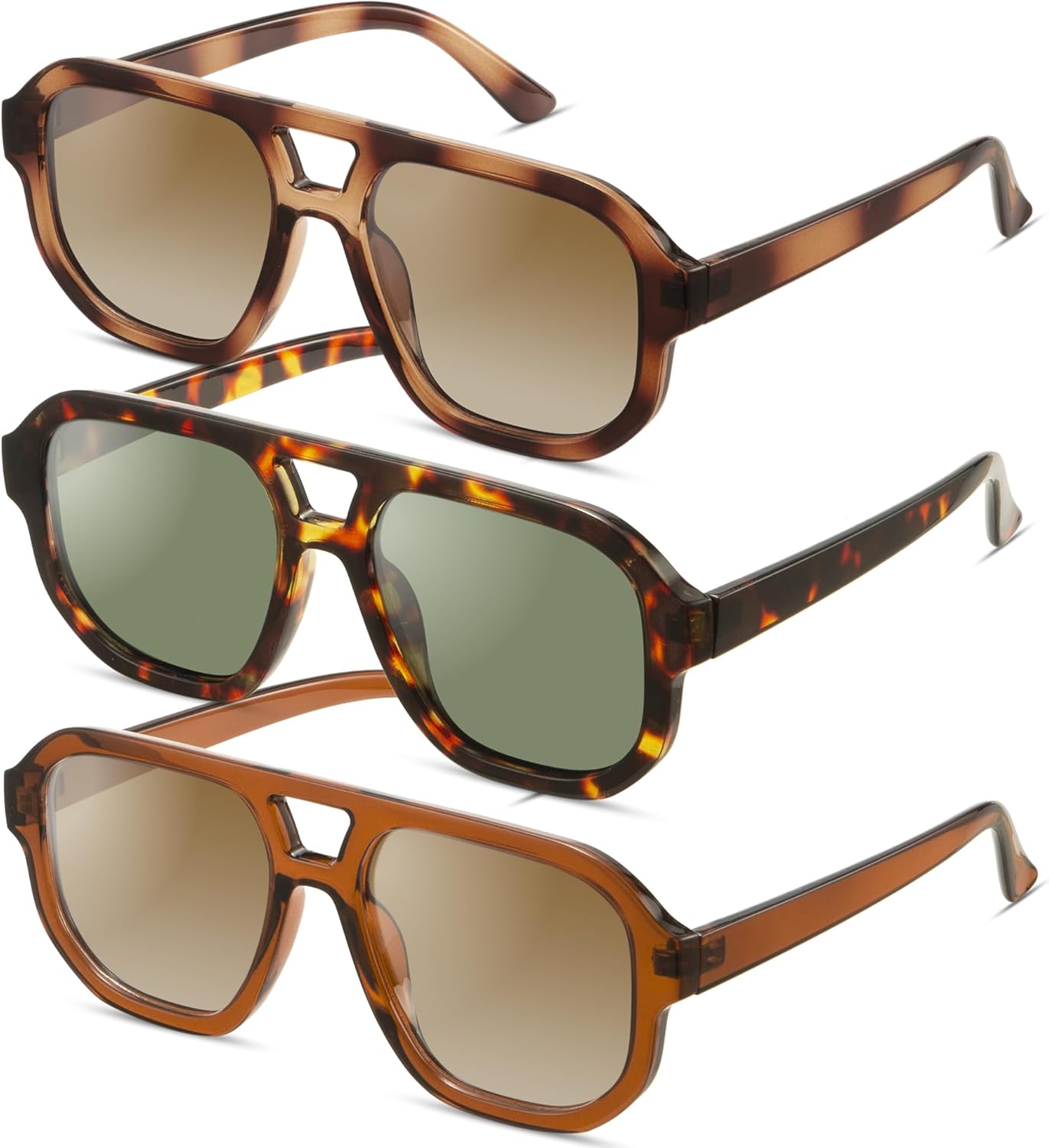 

livho Модные поляризованные квадратные солнцезащитные очки-авиаторы для женщин и мужчин, квадратная оправа, ретро-солнцезащитные очки для женщин и мужчин 2025 Shades, Brown Tortoise/Brown + Brown Tortoise/Green + Dark Brown/ Brown