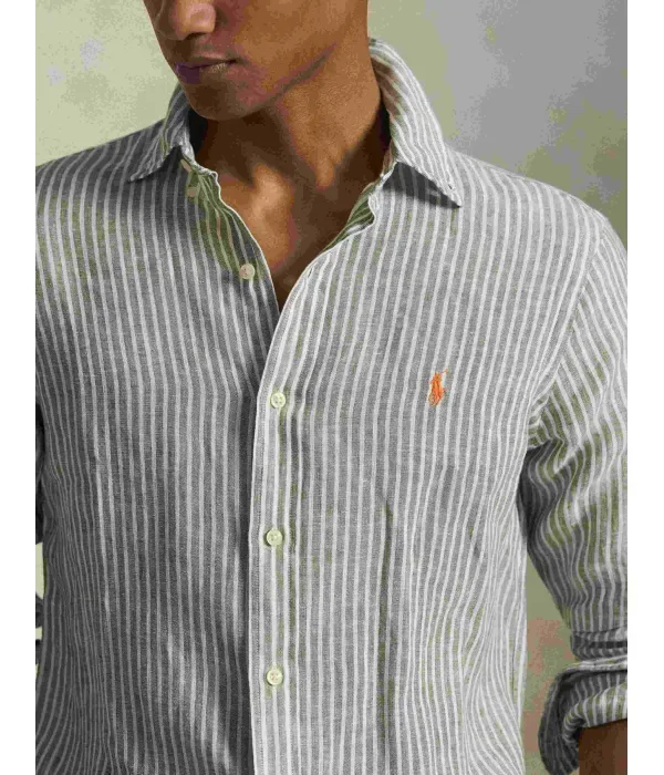 Льняная рубашка custom fit Polo Ralph Lauren, зеленый — фото 4