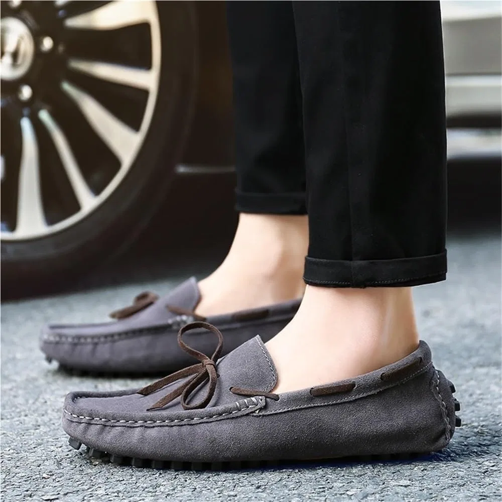 Мокасины кожаные нубук Men's Nubuck Leather Loafers, серый DHFIRUFSHLO — фото 2