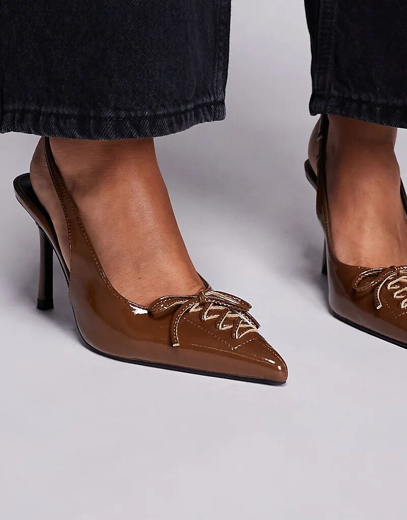 Туфли Public Desire Penelope с открытым носком и шнурками коричневого цвета — фото 4