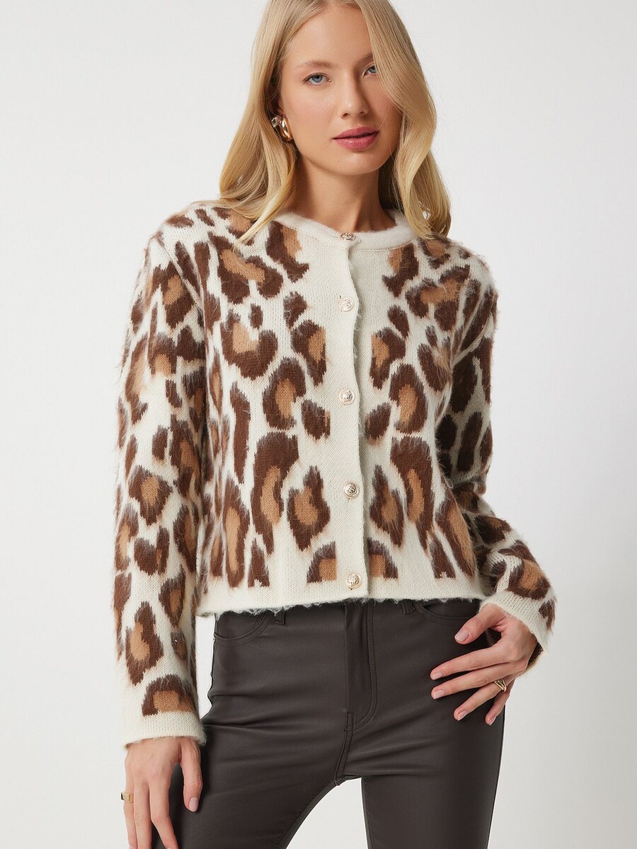 

Вязаный кардиган Happiness İstanbul, цвет Ivory/Brown/Dark brown