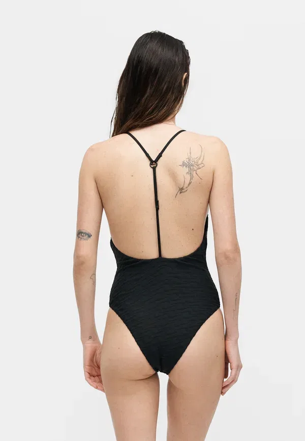 Слитный купальник с V-образным вырезом Nike Swim, черный — фото 3