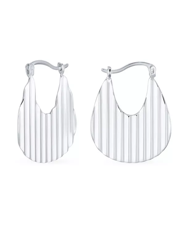 

Геометрические современные легкие овальные металлические серьги-кольца среднего размера с ребристым узором в полоску, серебро 925 пробы, диаметр 1 дюйм Bling Jewelry, silver