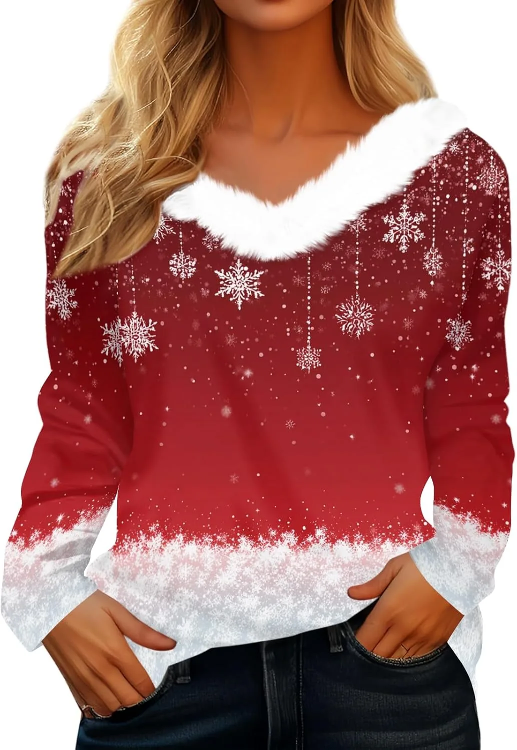 

Свитер для женщин с искусственным мехом и V-образным вырезом FlekmanArt