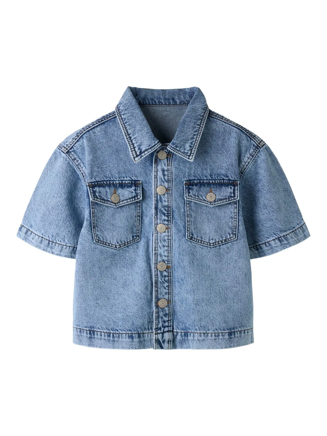 Джинсовая рубашка с потертостями, Name it, light blue bleached denim