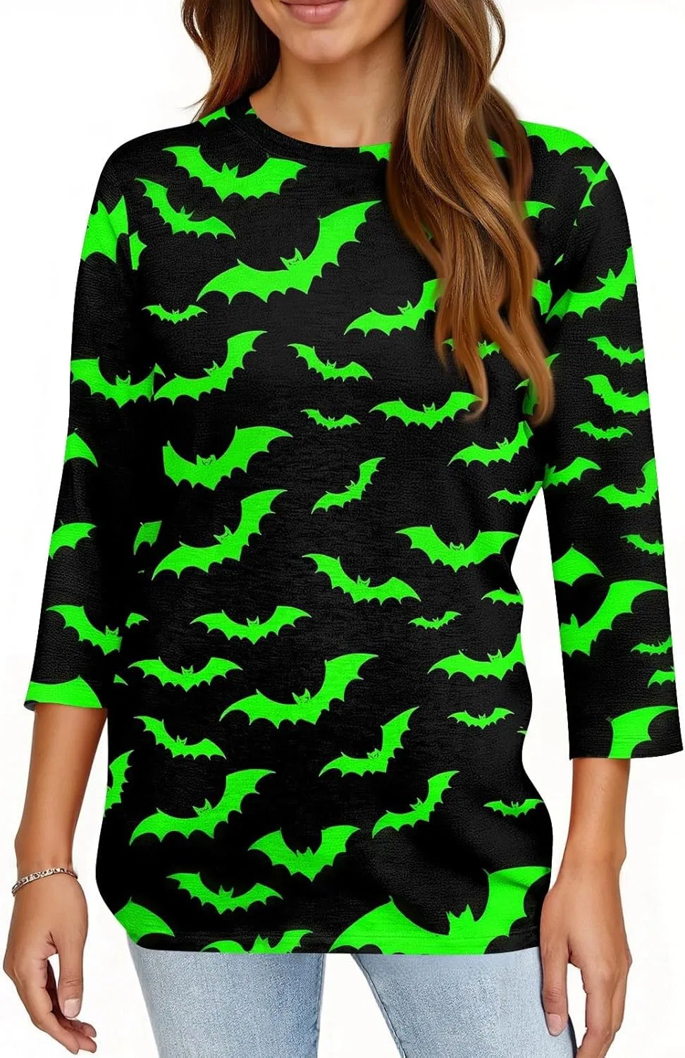 Футболка с принтом, Halloween, 3/4 рукава, свободный крой, 3-green — фото 2