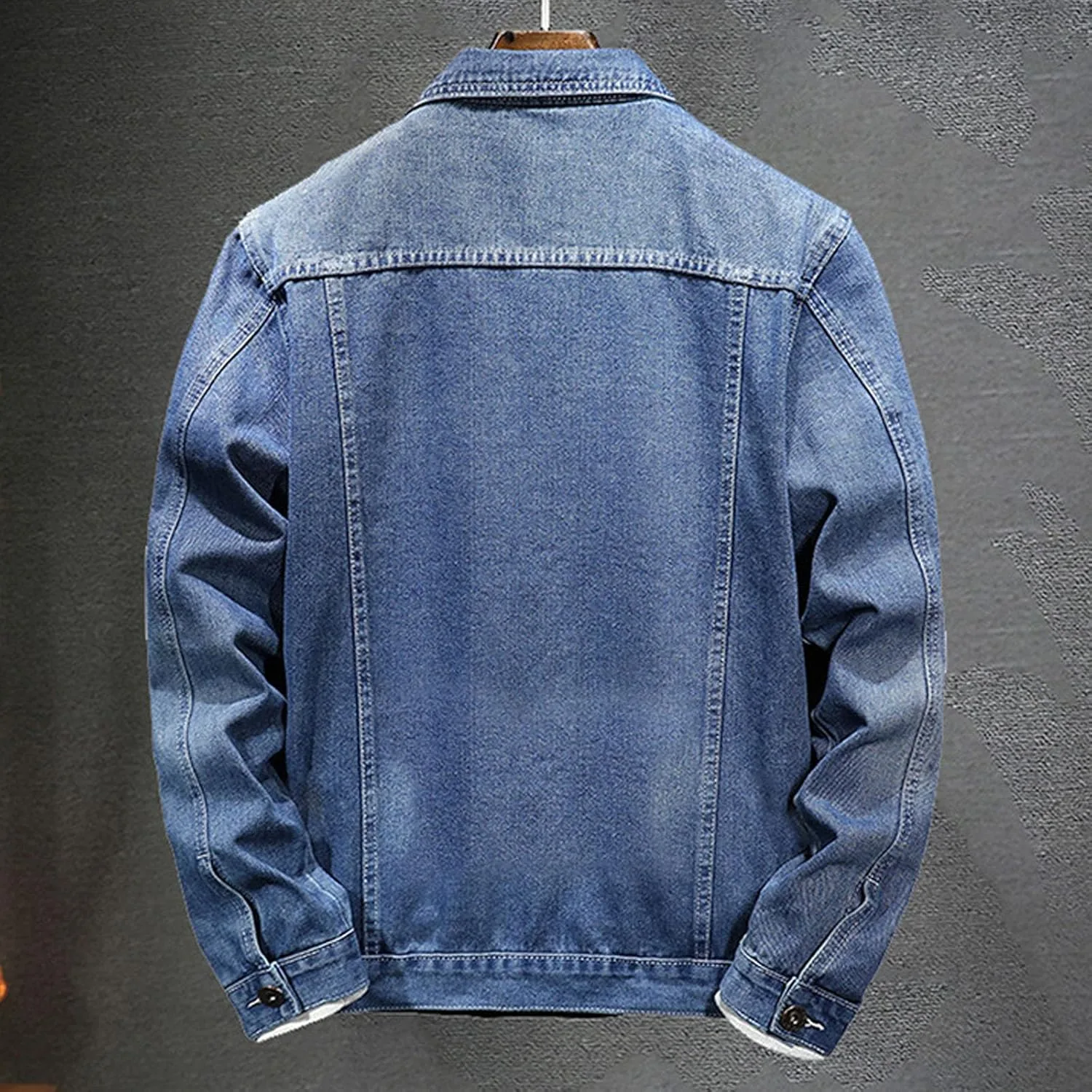 Мужская джинсовая куртка из искусственного меха с флисовой подкладкой, теплая зимняя повседневная верхняя одежда с карманами Generic, светло-голубой — фото 3