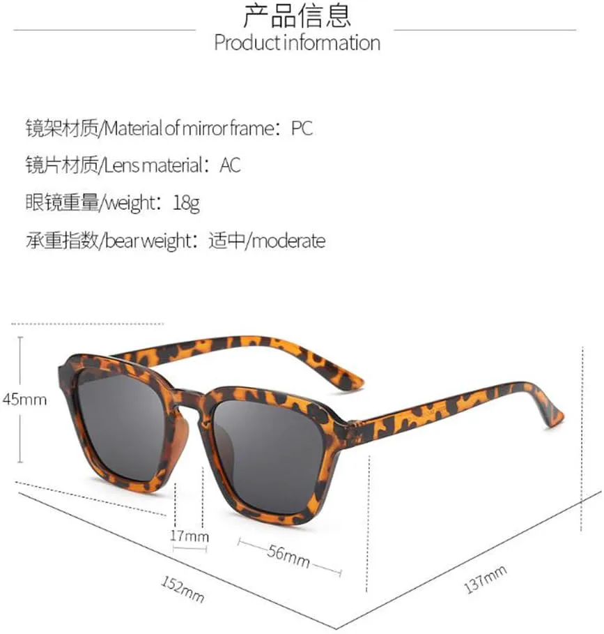 

Квадратные солнцезащитные очки в большой оправе, простые, для женщин и мужчин, в стиле ретро (леопардовый принт, серые хлопья) Weloveushop, Black Frame Gray Flakes