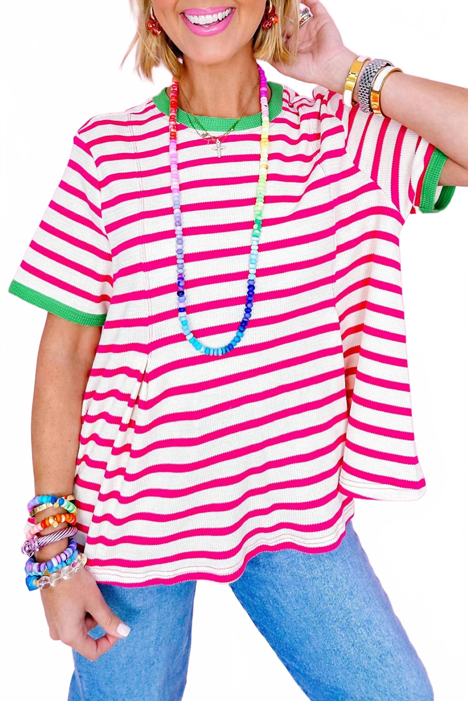 

Трикотажная футболка с круглым вырезом и контрастной отделкой в ​​розовую полоску Shewin, Rose Stripe, Розовый, Трикотажная футболка с круглым вырезом и контрастной отделкой в ​​розовую полоску Shewin, Rose Stripe