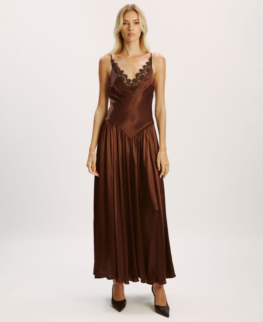 

Женское макси-платье Aderia с кружевной отделкой Bardot, Dark choco