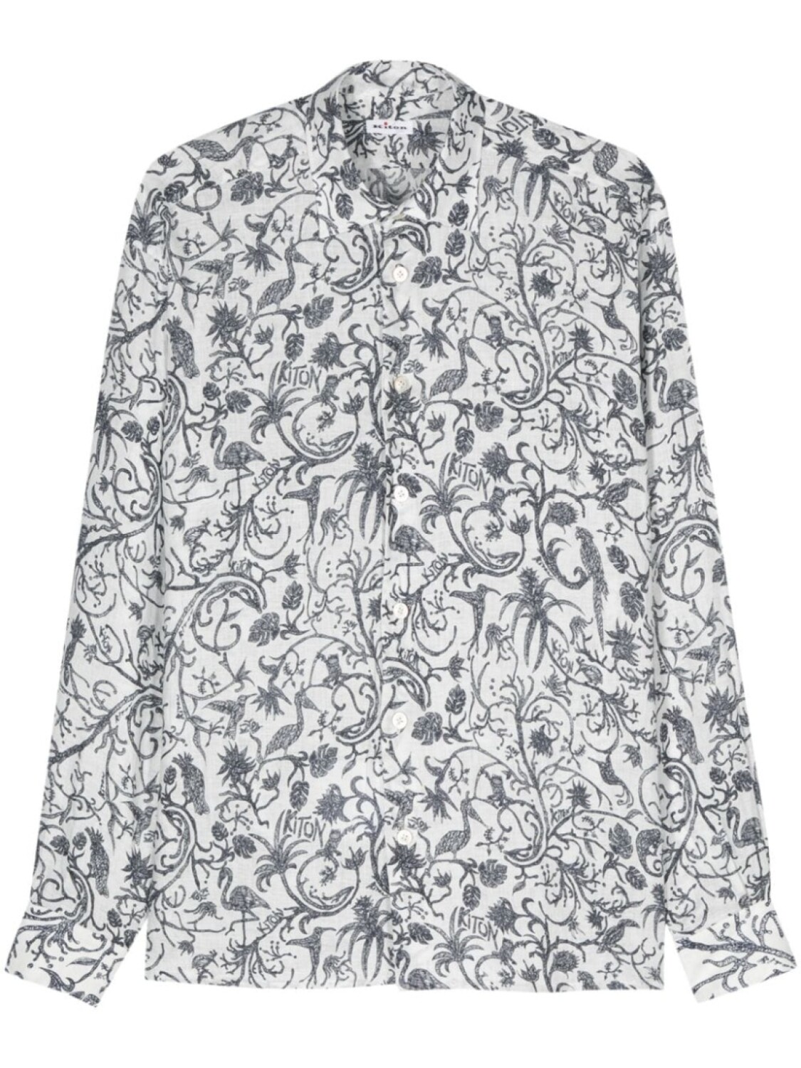 

Kiton льняная рубашка с принтом, белый