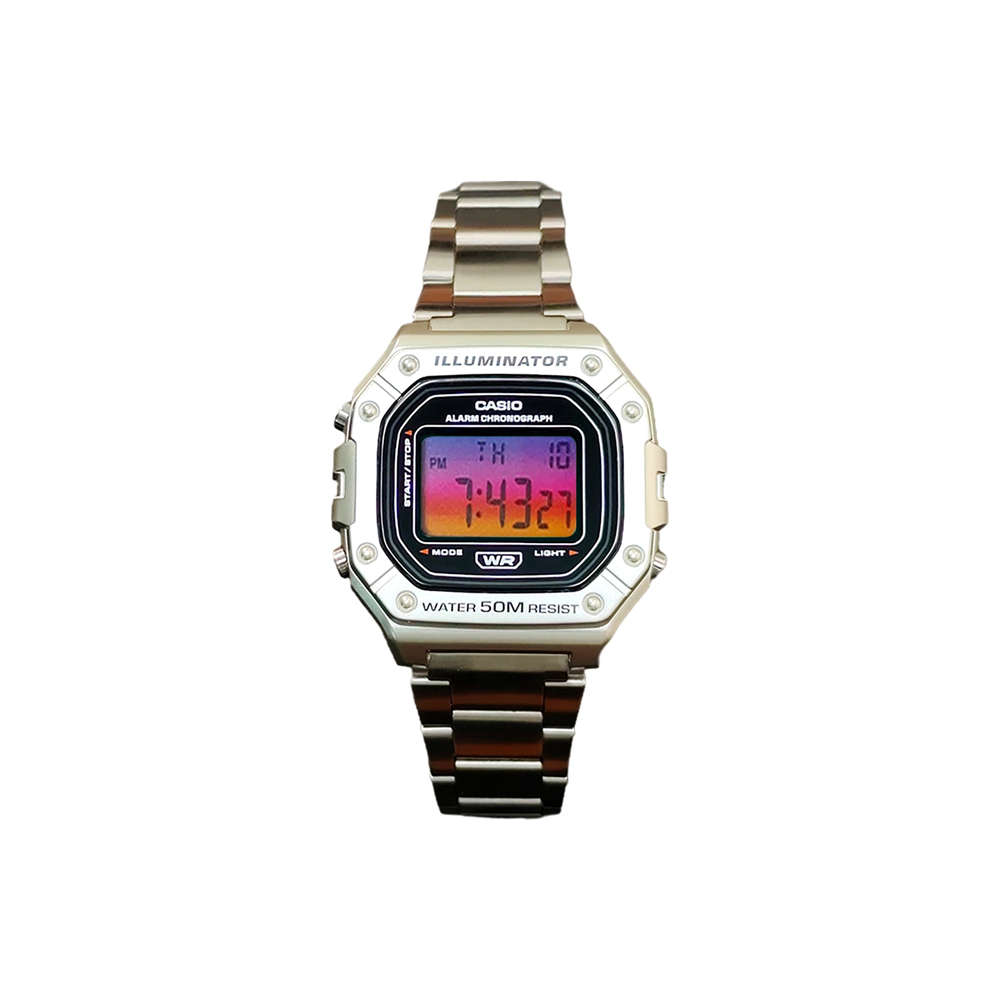 

CASIO Часы G Shock W 218HD 1A, Silver Dial Purple Yellow Gradient Watch Glass