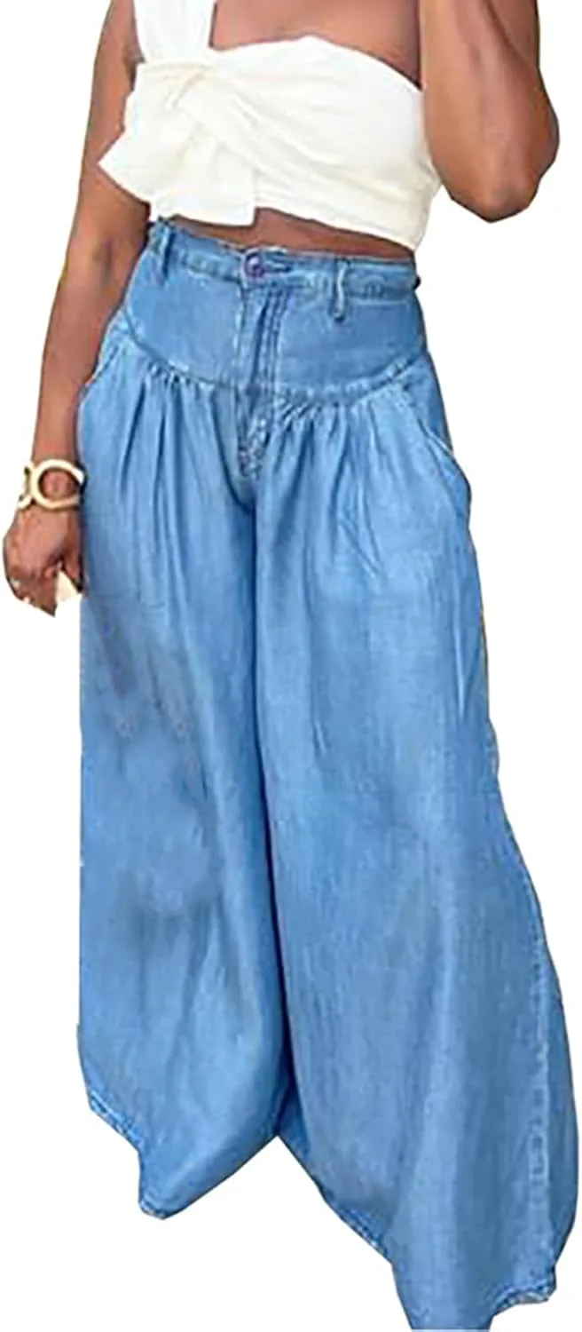 

Женские джинсы Casual Baggy Bell Bottom High Waist Washed Distressed Wide Leg cffvdiz