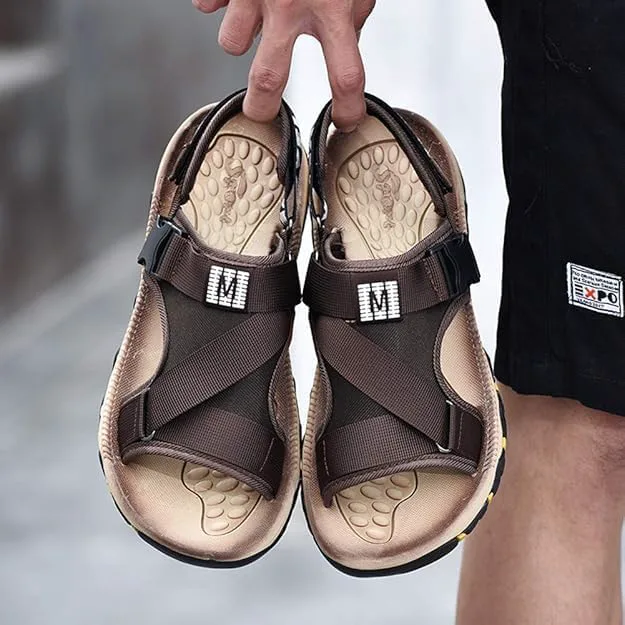 Летние уличные сандалии Asifn Men Fashion с лентами, спортивные походные удобные тапочки, водонепроницаемые, прохладные, дышащие, песочные обувь, коричневый — фото 2