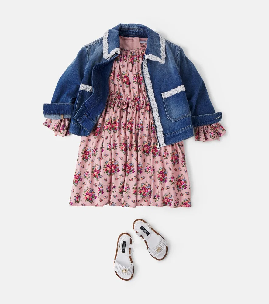 Платье с цветочным принтом и сборками Dolce&Gabbana Kids, розовый — фото 2