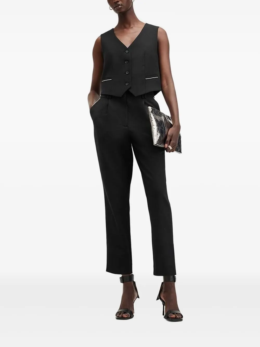 

Топ с отделкой из атласа и кристаллами AllSaints, черный