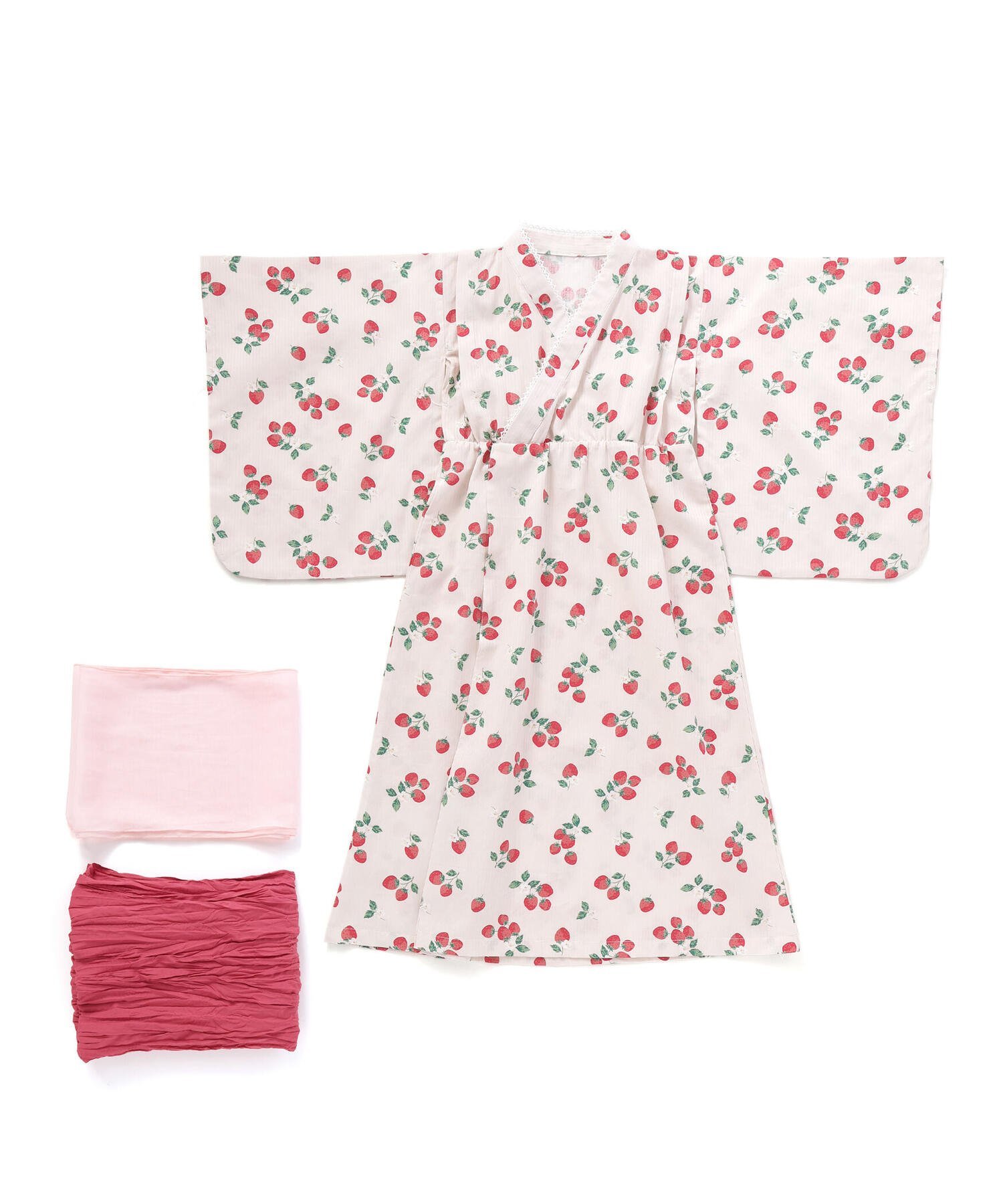 Комплект из трех предметов: юката и два пояса оби (90-140 см) SLAP SLIP, Pink (strawberry) — фото 2