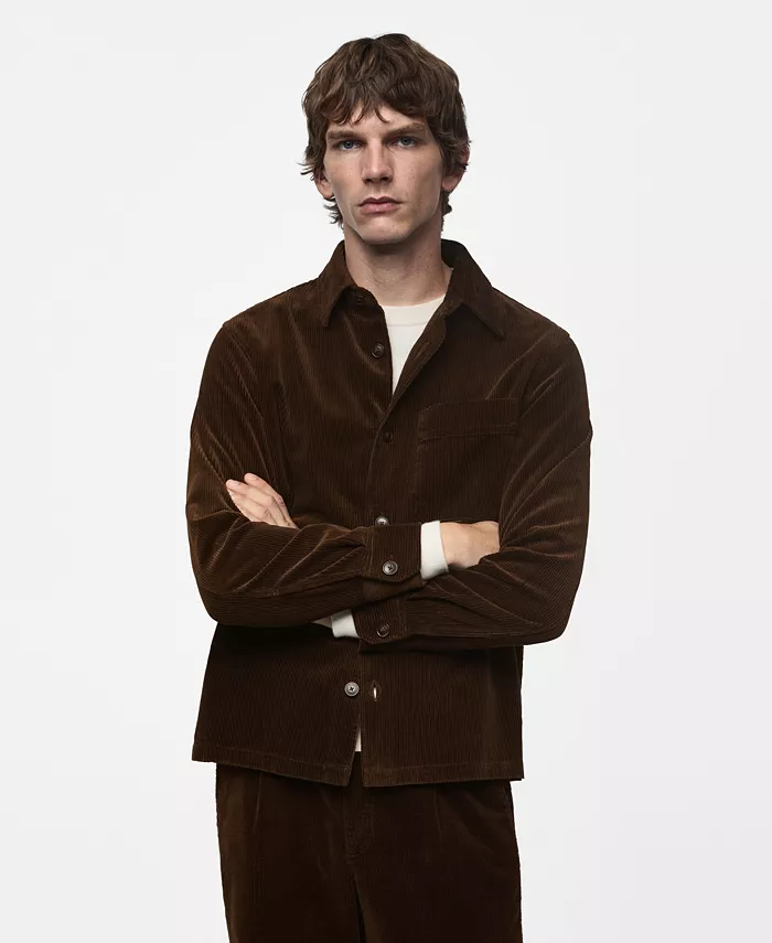 

Мужская вельветовая рубашка с деталями карманов Overshirt MANGO, коричневый