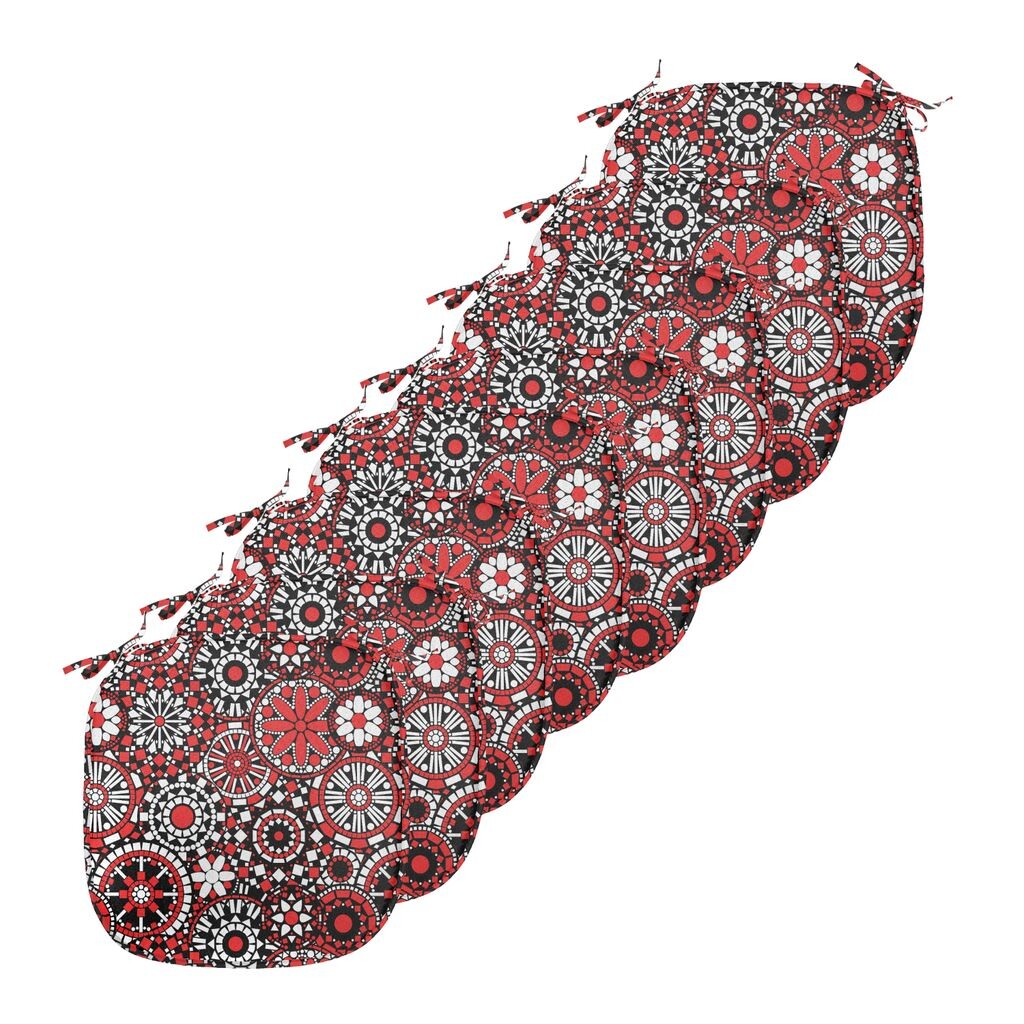 

ABAKUHAUS Red Mandala Подушки для обеденного стула Цветочная мозаика Декоративная водонепроницаемая подушка с ремнями для кухонных сидений 40 см x 40 см Упаковка из 8 шт. Черный Белый Оранжевый