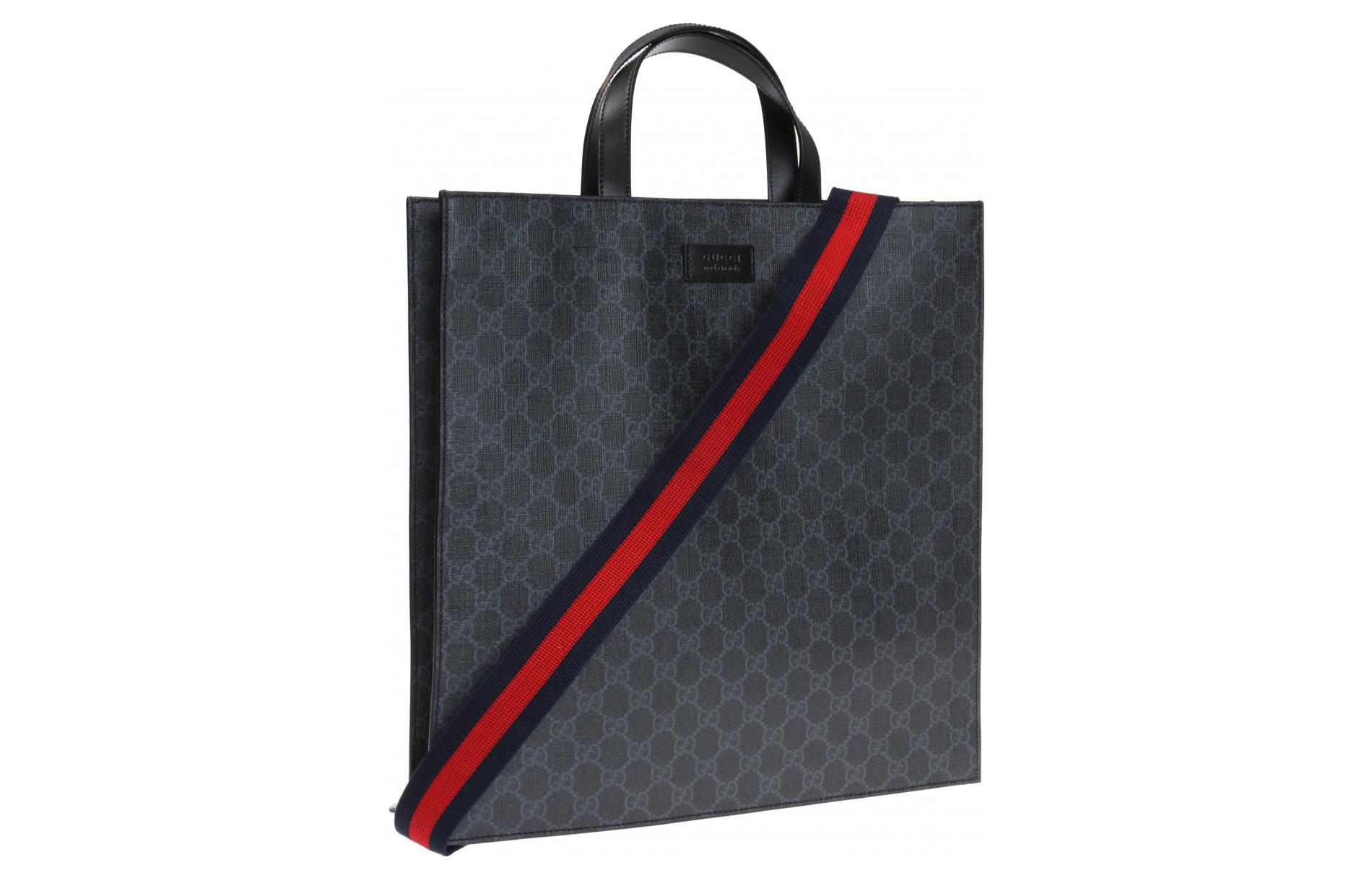 Сумка-шоппер из холста с кожаными деталями, мужская, черно-серая, GUCCI — фото 2
