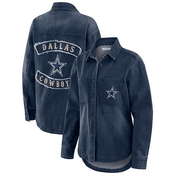 

Женская джинсовая куртка-рубашка denim dallas cowboys в стиле оверсайз Wear By Erin Andrews