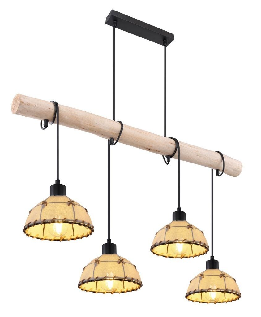 

Globo Lighting подвесной светильник металлический черный матовый, бежевый текстиль, пенька, черный ПВХ кабель, кабель для обматывания, ДxШxВ: 850x180x1200мм, без 4x E27 60Вт 230В