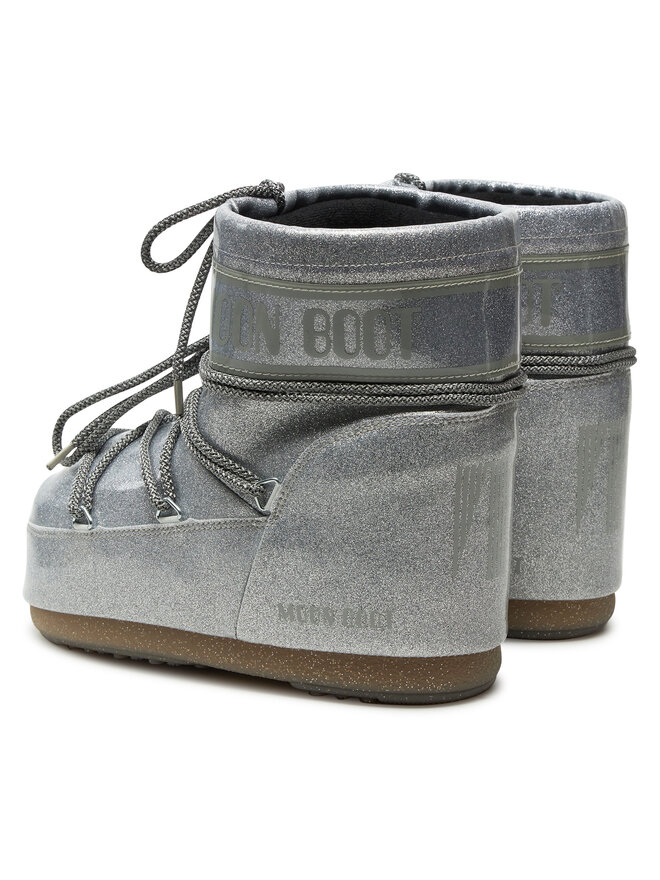 Зимние ботинки женские Moon Boot низкие на шнуровке, серебряный — фото 3