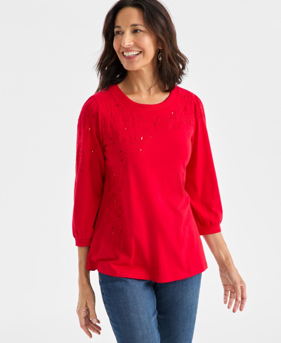 

Укороченный топ с круглым вырезом и пайетками, эксклюзивно для Macy's Style & Co, Tango Red